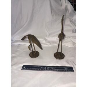 Vintage Solid Brass Crane Heron Bird Figurines Pair MCM Decor 12" Tall Egret